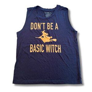 NWOT "Don’t Be A Basic Witch" Halloween T-Shirt Tank Top | Navy Blue | Size XL